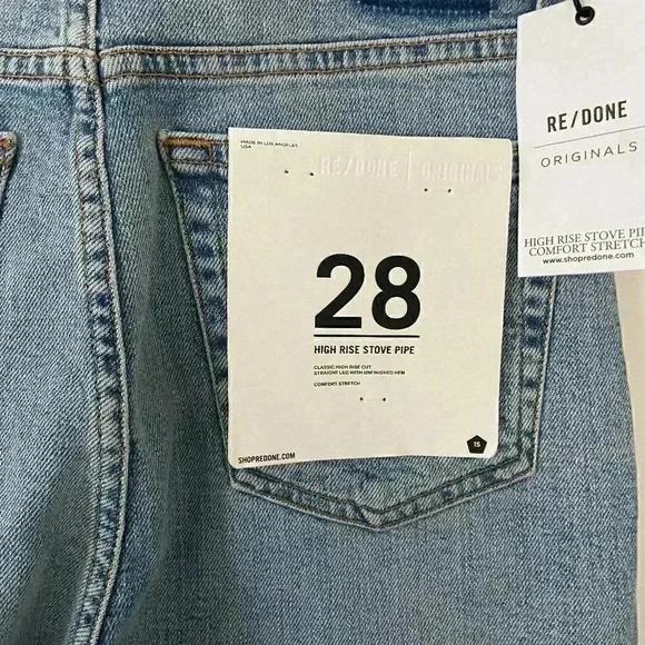 NWOT RE / DONE Comfort Stretch High Rise Stove Pipe Denim in Cloudy Blue Sz 28 - Picture 4 of 7
